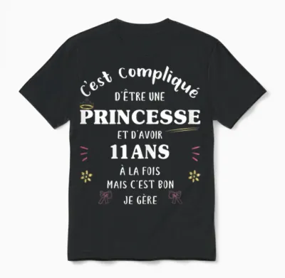 Princess and 11 Years Old Girl Funny Girl for 11 Years Old Party Unisex T-Shirt - Black