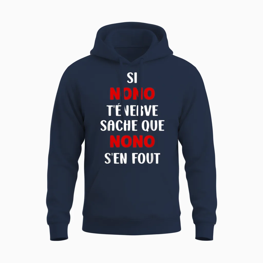 Name Si Nono T'énerve Humour Name Personalised Nono T-Shirt, Black, S Unisex Hoodie in Navy