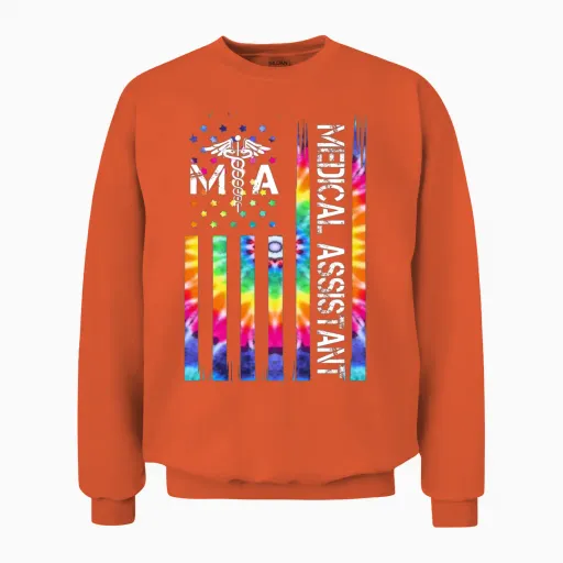 American Flag Certified Medical Assistant Ma Unisex Sweatshirt in Orange