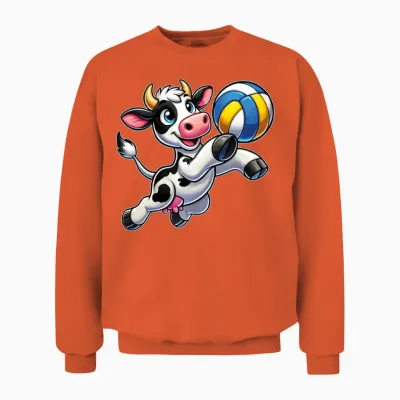 Funny Cow Playing Volleyball Funny Farm Animal Unisex Sweatshirt - Orange