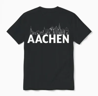 Aachen Deutschland Europa Stadt Skyline Silhouette Umriss Skizze Unisex T-Shirt - Black
