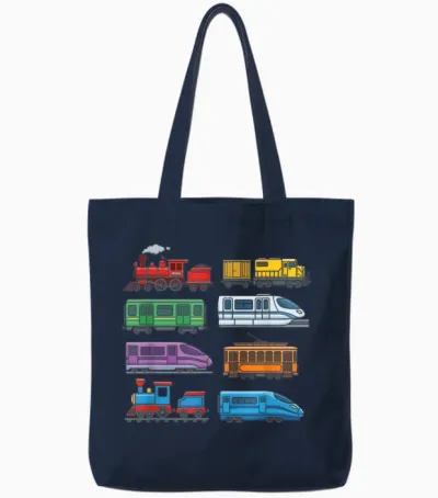 Colourful Railway Trains Locomotives Retro Modern Children's Tote Bags - Navy