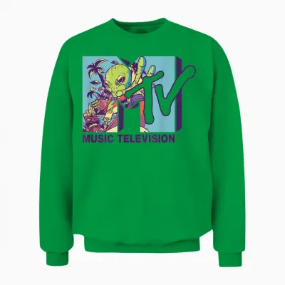 Mademark X Mtv - the Official Mtv Logo with an Alien Drinking Milk of Coconut Unisex Sweatshirt - Irish Green