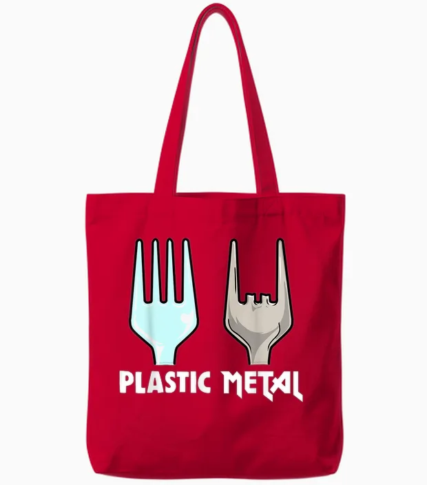 Plastic Fork Metal Funny Heavy Metal Music Metalhead Humor T-Shirt, Black, S Tote Bags in Red