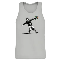 Banksy Protester Throwing Flowers Unisex Tank Top - Ash – 2