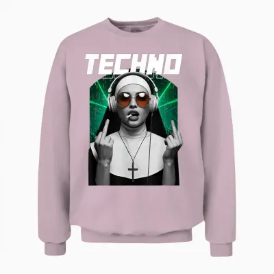 Techno Nun Techno Rave Party Hardstyle Unisex Sweatshirt - Light Pink