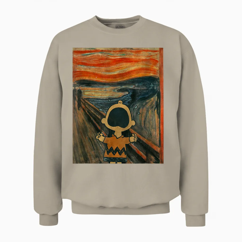 Peanuts Charlie Brown Scream Artsy Unisex Sweatshirt in Sand