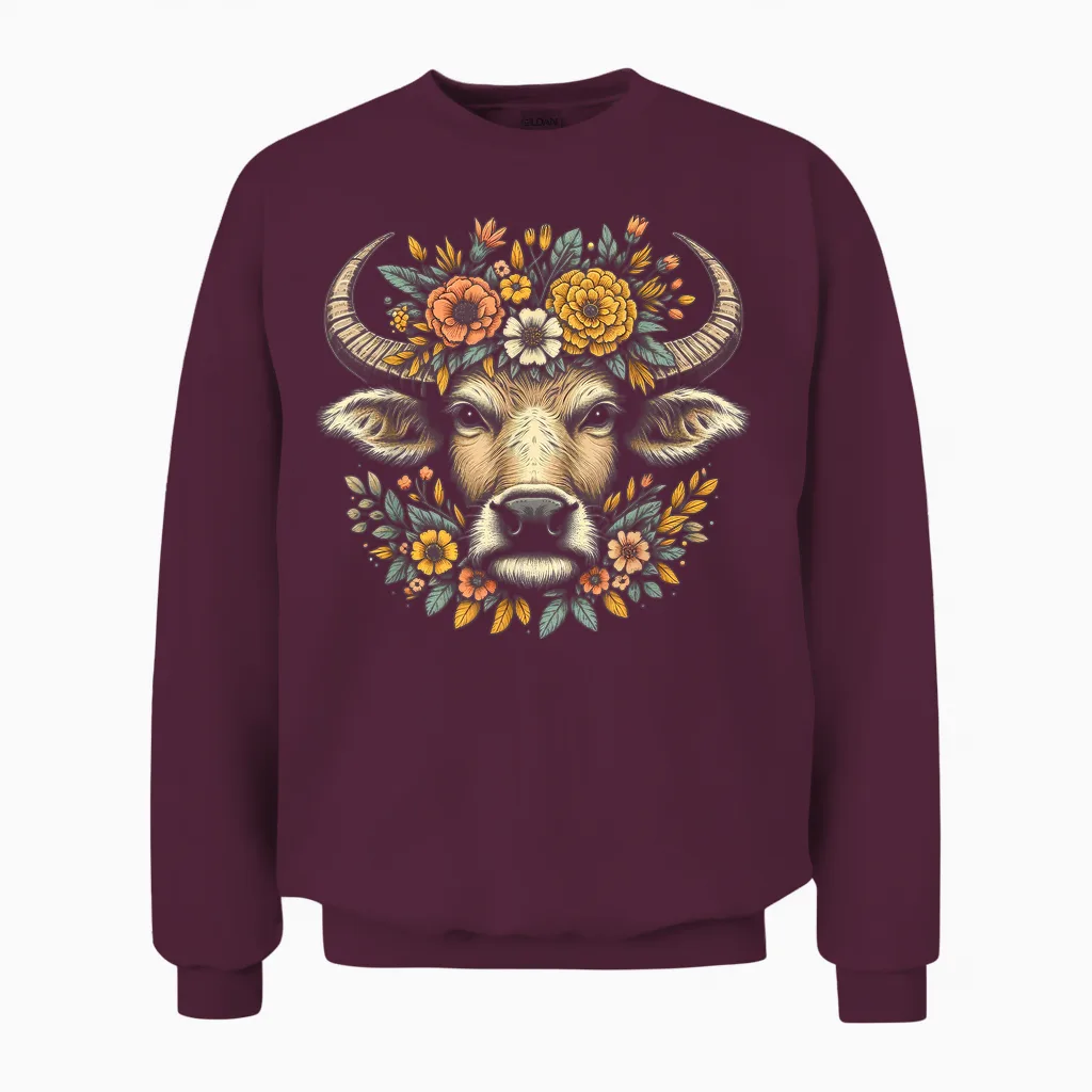 Couronne Florale De Buffle D'eau Unisex Sweatshirt in Maroon