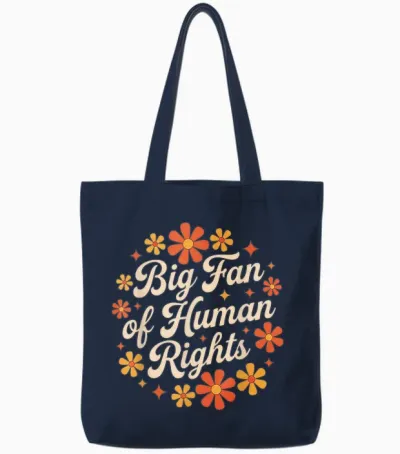 Retro Floral Big Fan of Human Rights Equality Activist Tote Bags - Navy