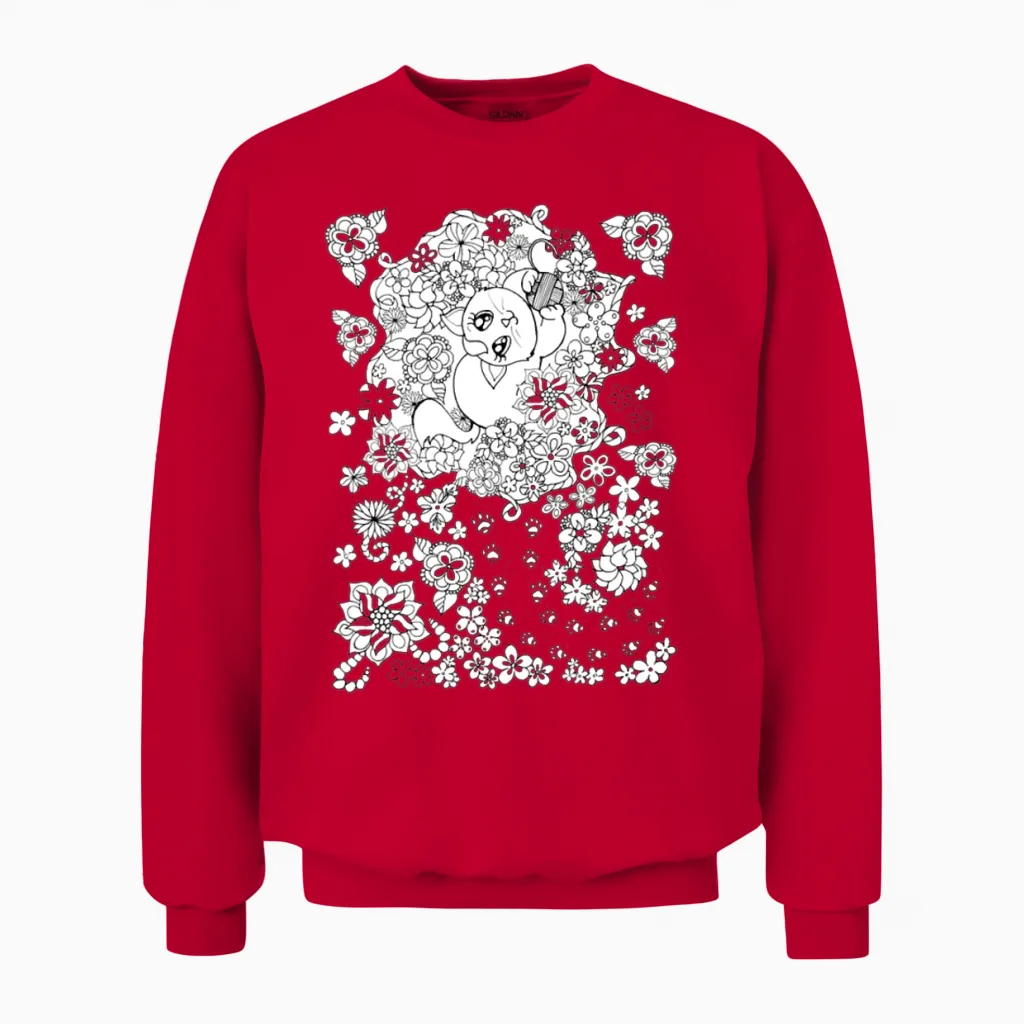 Cat and Flowers Lovers Unisex Sweatshirt in Red