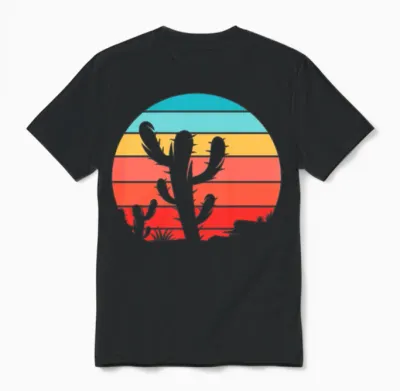 Cactus Retro Vintage Unisex T-Shirt - Black