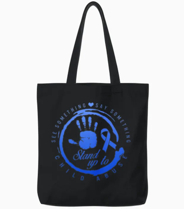 Child Abuse Prevention Month Shirt, Stand Up For Tote Bags in Black