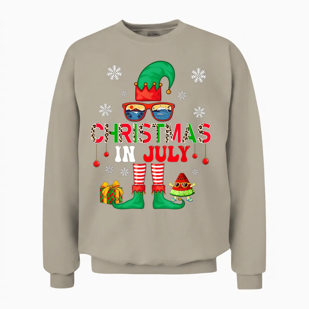 Christmas in July Costume Elf Sunglasses Beach Lover Family Men Women Unisex Sweatshirt in Sand
