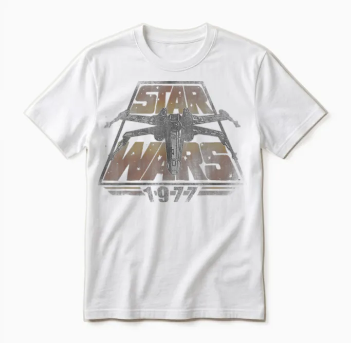 Star Wars X-Wing 1977 Retro Graphic T-Shirt, Grey, S Unisex T-Shirt in White