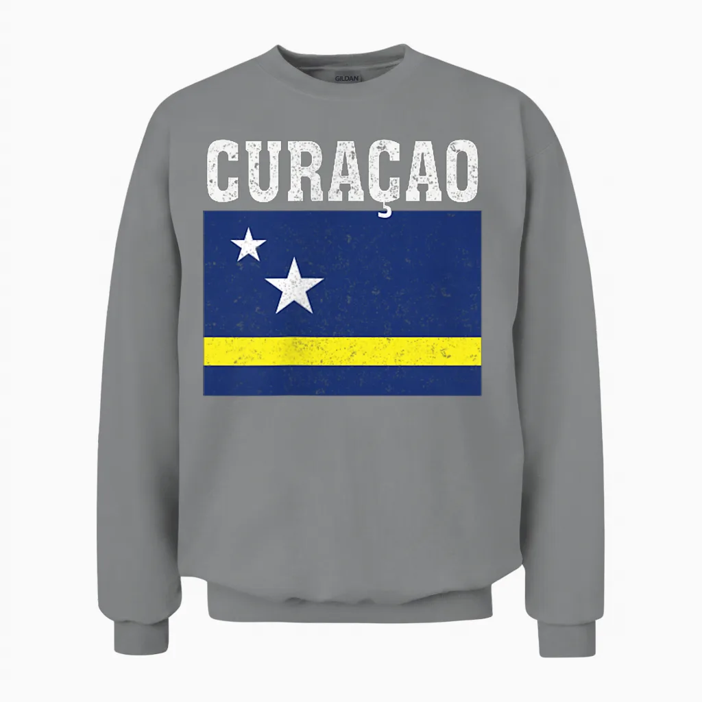 Curacao Flagge Patriotische Nationalwurzeln Souvenir Unisex Sweatshirt in Sport Grey
