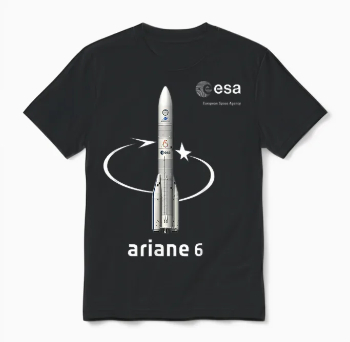 Esa European Space Agency Mission Ariane 6 Fusée T-Shirt, Black, S Unisex T-Shirt in Black