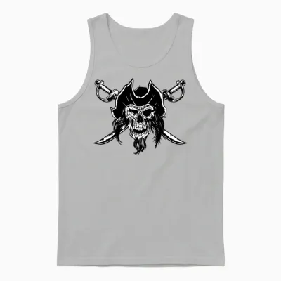 Pirate Skull and Bones Crossed Swords Unisex Tank Top - Ash