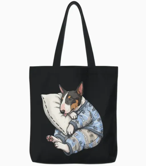 Funny Bull Terrier Sleeping Pyjamas Men Women Tote Bags - Black