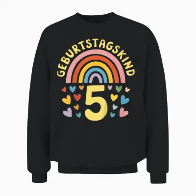 5. Geburtstag Kindergeburtstag Fünfter Geburtstag Regenbogen Unisex Sweatshirt - Black