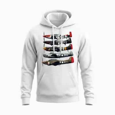 Ww2 Warplanes B-17 P51 Mustang F4u Corsair P40 Warhawk Unisex Hoodie - White