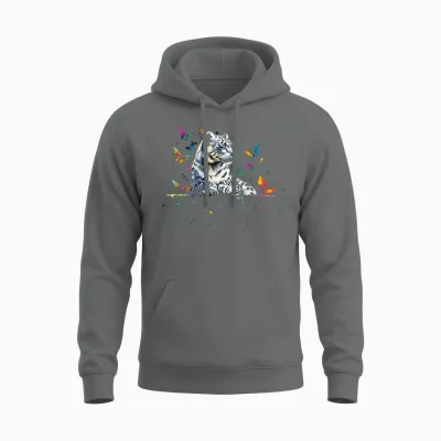 Schneeleopard Tierkunst Schmetterlinge Unisex Hoodie - Graphite Heather