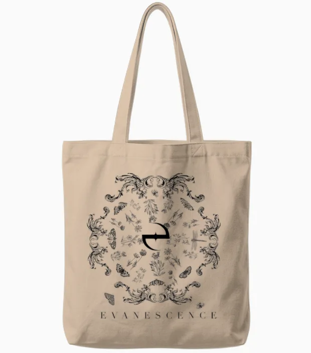 Evanescence Floral Moth Spiral Tote Bags in Natural