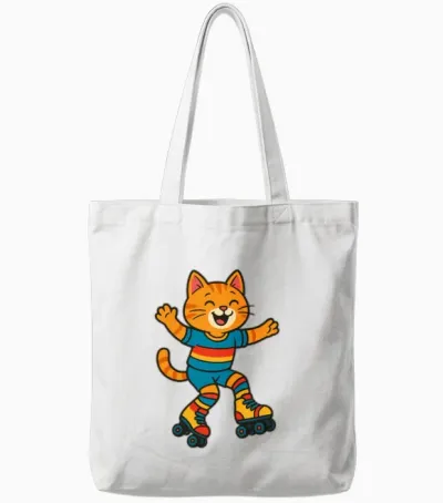 Joyful Roller Skating Cat Tote Bags - White