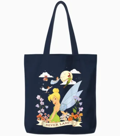 Disney Peter Pan Tinker Bell Never Land Flowers and Flight Tote Bags - Navy