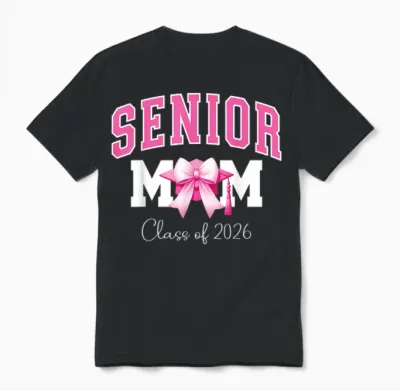 Senior Mom Class of 2026 Pink Coquette Bow Senior Mama 2026 Unisex T-Shirt - Black