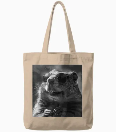 Groundhog Cheekily Laughs, Funny Animal, Groundhog Funny T-Shirt, Black, S Tote Bags - Natural
