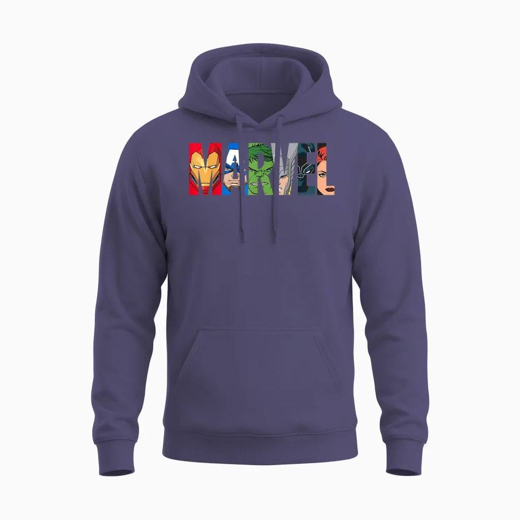 Marvel Logo Avengers Super Heroes Unisex Hoodie in Heather Sport Dark Navy