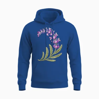 Stitches Embroidery Art Lavender Flowers Unisex Hoodie - Royal