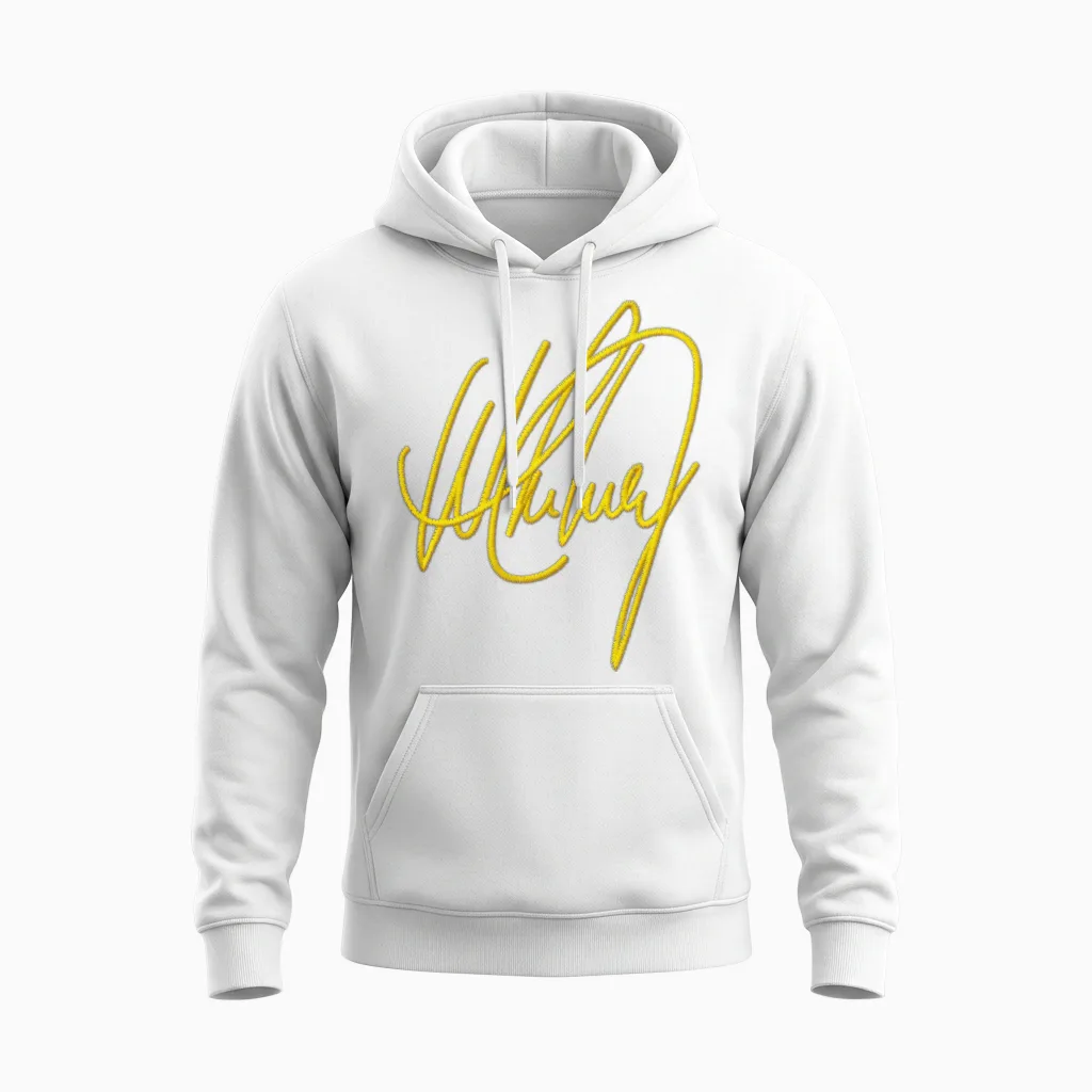 Whitney Houston Signature Logo Embroidery Unisex Hoodie in White