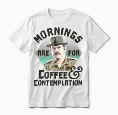 Stranger Things Hopper Mornings Are for Coffee Contemplation Unisex T-Shirt - White