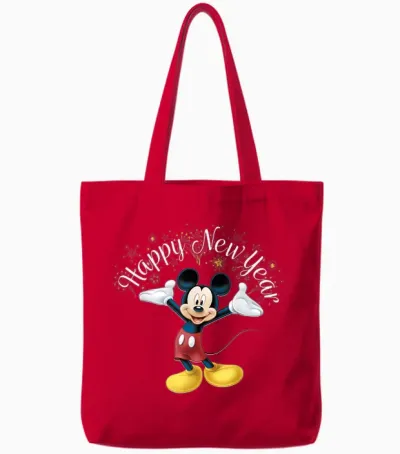 Disney New Year's Mickey Mouse Happy New Year Portrait Tote Bags - Red