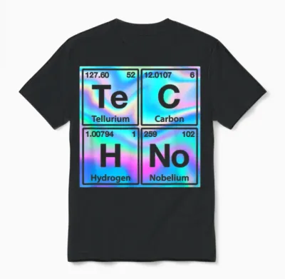 Techno Rave Periodic Table Electro Music Raver Festival Unisex T-Shirt - Black