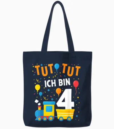 4 Geburtstag Zug Eisenbahn Lokomotive Junge 4er Geburtstag Tote Bags - Navy