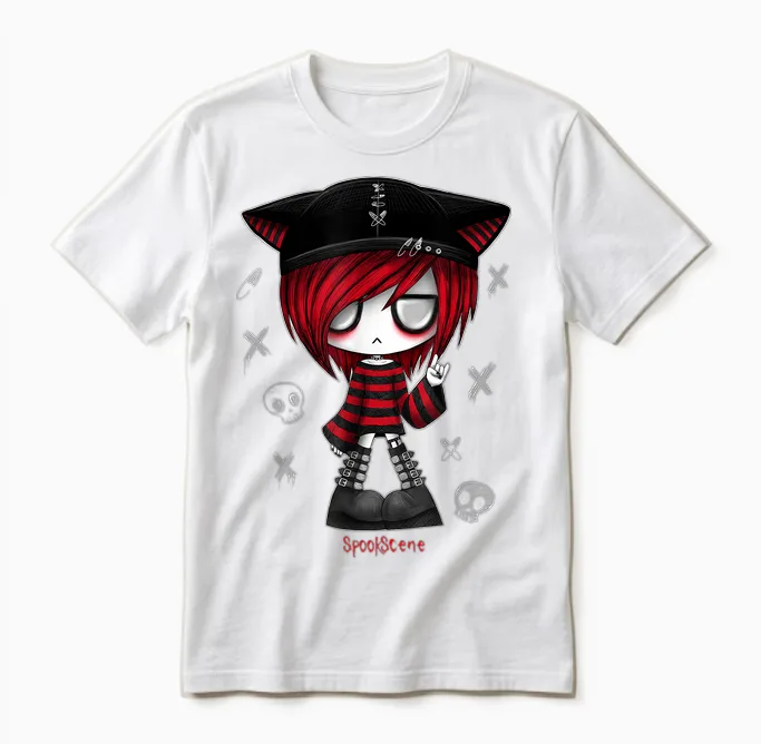 Spookscene Edgy Kitty Hat Scene Kid Emo Alt Goth Red Unisex T-Shirt in White
