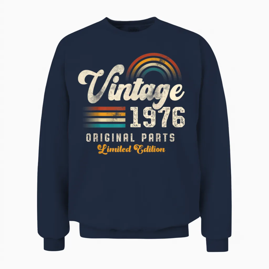 Vintage 1976 Original Parts 49th Anniversary Retro Unisex Sweatshirt in Navy