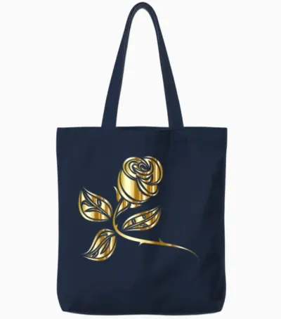 Gold Rose Tote Bags - Navy