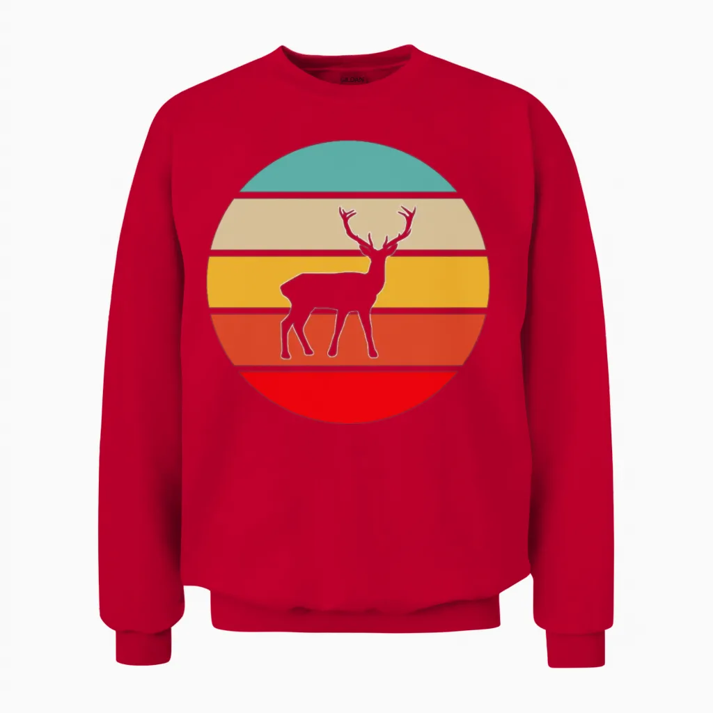 Deer Retro Wildlife Unisex Sweatshirt in Red