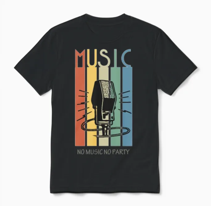 Retro Music Stripes Microphone Unisex T-Shirt - Black