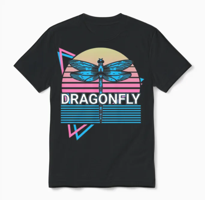 Dragonfly Dragonflies Retro Unisex T-Shirt in Black