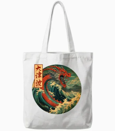 Japanischer Drache Die Große Welle Vor Kanagawa Kanji Japan Kunst Tote Bags - White