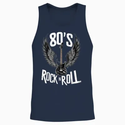 Vintage Guitar Wings, Music Rock & Roll Retro 70s & 80s T-Shirt, Black, S Unisex Tank Top - Navy