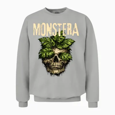 Monstera Crâne Drôle Amoureux Plante Grunge Jardinier Femme Homme Unisex Sweatshirt - Ash