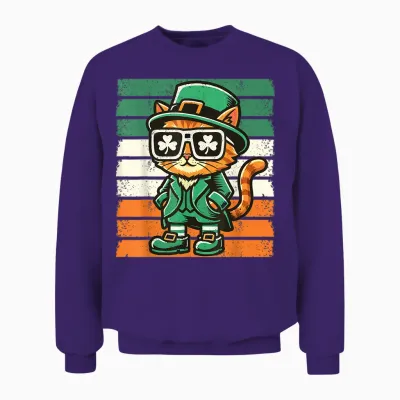 Katze Irisches Kleeblatt Männer Frauen Kinder Lustig St. Patrick's Day Unisex Sweatshirt - Purple