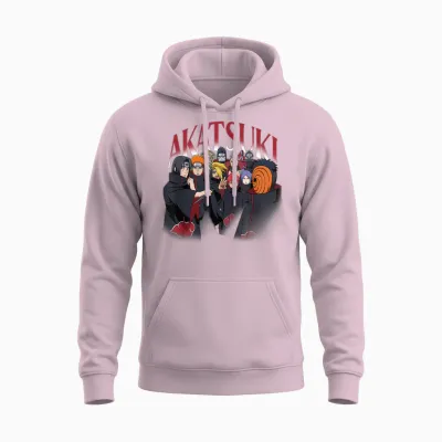 Naruto Shippuden Akatsuki Group Pose 90's Style Anime Unisex Hoodie - Light Pink