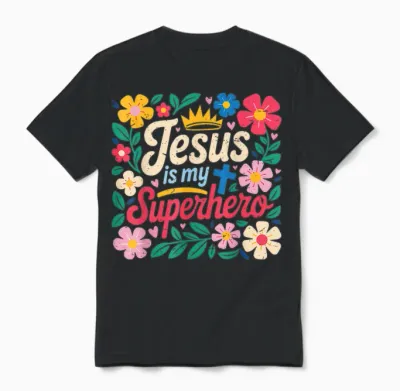 Girls Jesus Is My Superhero Christian Toddler Sister God Mom Unisex T-Shirt - Black