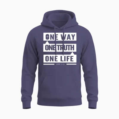 One Way One Truth One Life Faith Based Christian Unisex Hoodie - Heather Sport Dark Navy